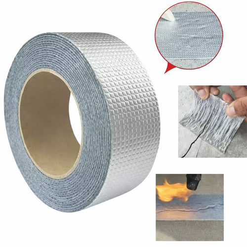 Bandă din aluminiu autoadezivă impermeabilă pentru repararea scurgerilor, fisurilor și crăpăturilor la acoperiș, țevi și suprafețe exterioare.