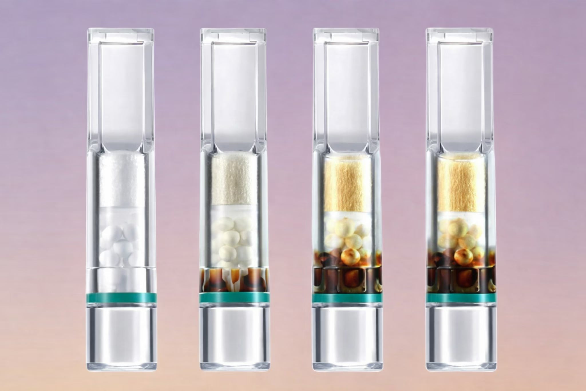 Comparație vizuală a etapelor de filtrare într-un filtru de țigară reutilizabil, evidențiind acumularea gudronului și impurităților în timp.
